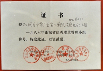 1986年荣获省优秀质量管理小组称号